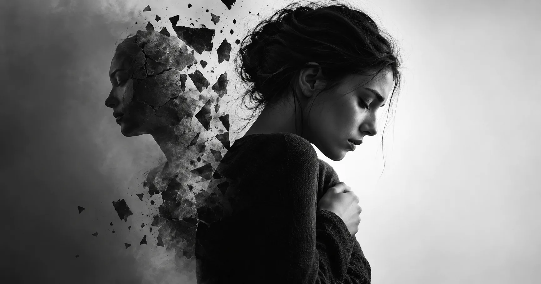 Dissociation et traumatisme psychologique, illustration en noir et blanc